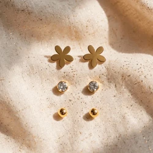 Aros Mini Form Acero Dorado 3 Pares