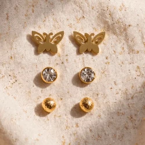 Set Aros Acero Dorado 3 Pares