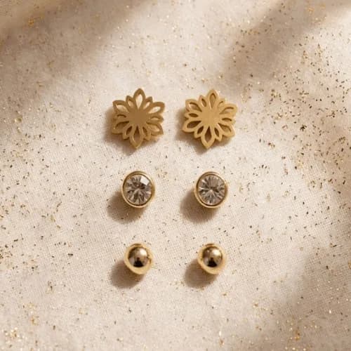 Set Aros Acero Dorado 3 Pares