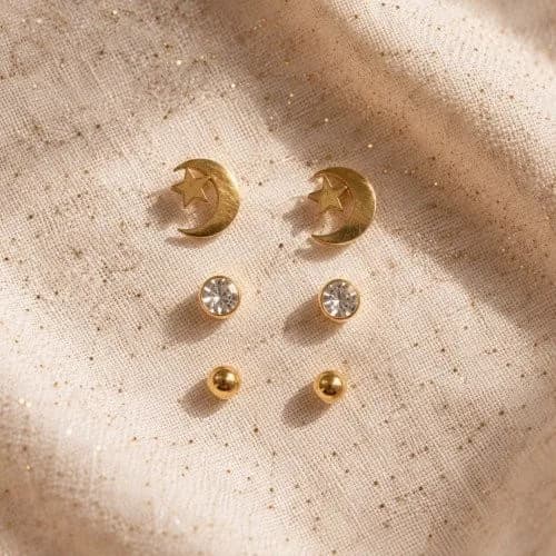 Set Aros Acero Dorado 3 Pares
