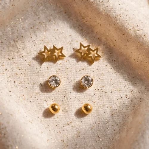 Set Aros Acero Dorado 3 Pares