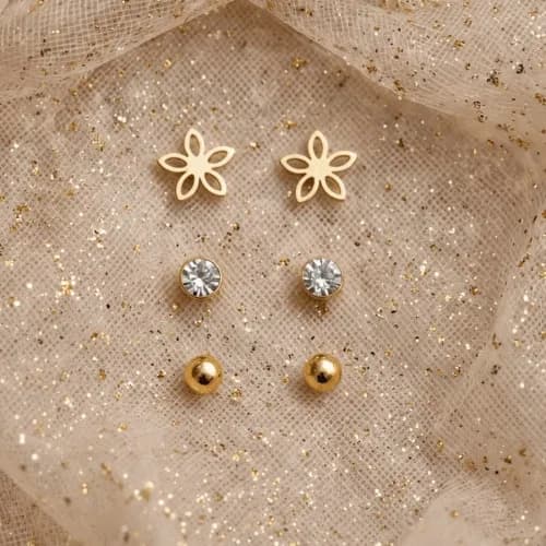 Set Aros Acero Dorado 3 Pares