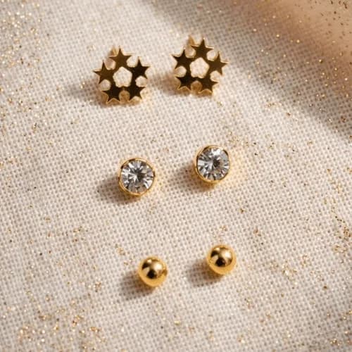 Set Aros Acero Dorado 3 Pares