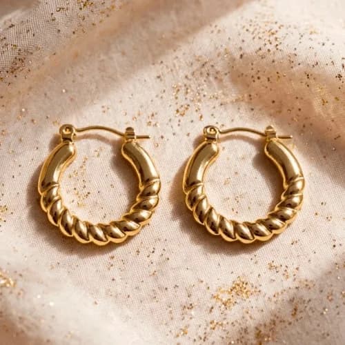 Aros Argollas Labradas Acero Dorado