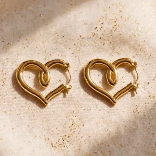 Aros Argollas Corazon Acero Dorado