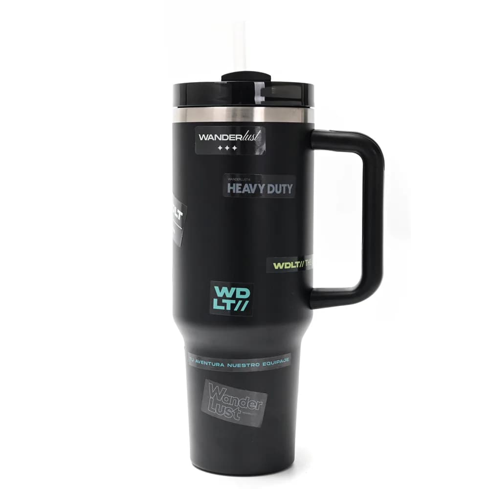Vaso Termico con Bombilla Wanderlust Negro