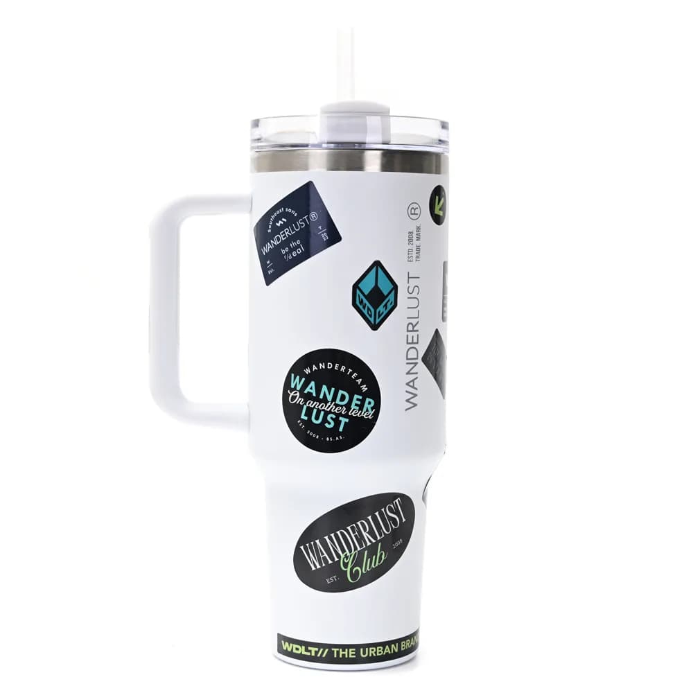 Vaso Termico con Bombilla Wanderlust Blanco