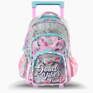 F2121 MOCHILA CARRO 18″ GOOD VIBES ROSA CON LUZ LED FOOTY