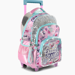 F2121 MOCHILA CARRO 18″ GOOD VIBES ROSA CON LUZ LED FOOTY