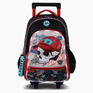 MOCHILA CARRO 18″ SKULL ROJO CON LUZ LED FOOTY