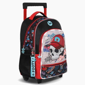 MOCHILA CARRO 18″ SKULL ROJO CON LUZ LED FOOTY