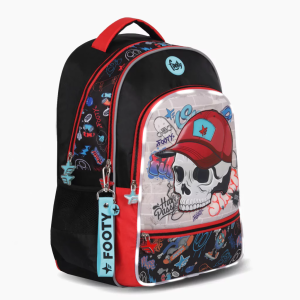 MOCHILA ESPALDA 18″ SKULL ROJO CON LUZ LED FOOTY