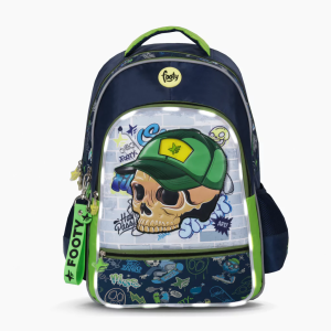 MOCHILA ESPALDA 18″ SKULL VERDE CON LUZ LED FOOTY