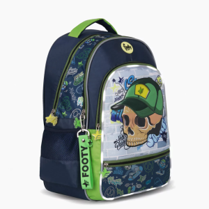 MOCHILA ESPALDA 18" SKULL VERDE CON LUZ LED FOOTY