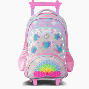 MOCHILA CARRO 18" RAINBOW POP IT ROSA CON LUZ LED FOOTY