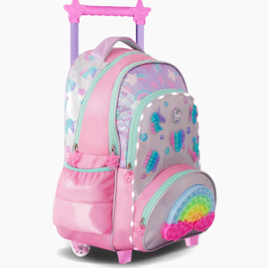 MOCHILA CARRO 18" RAINBOW POP IT ROSA CON LUZ LED FOOTY