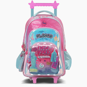 MOCHILA CARRO 18" I LOVE CELESTE CON LUZ LED FOOTY