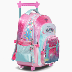 MOCHILA CARRO 18" I LOVE CELESTE CON LUZ LED FOOTY