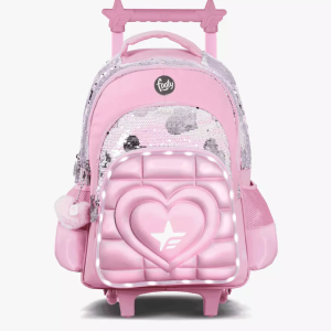 MOCHILA CARRO 18″ SUPER HEART ROSA CON LUZ LED FOOTY