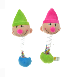 PELUCHE INFANTIL SONAJERO PAYASO DE 9" EN COLOR VERDE Y FUCSIA