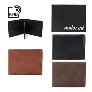 BILLETERA PARA HOMBRE SISTEMA RFID SIMIL CUERO CON CAJA DE PRESENTACION DE LA MARCA MOTOR OIL ARK / SKU 100334