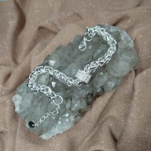 PULSERA MUJER DE ACERO BLANCO TRANZADA ESPIGA CON DONA CON ZIRCONES CRISTAL 512-4