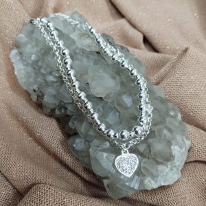 PULSERA ACERO BLANCO DOBLE CON DIJE CORAZON 513-1