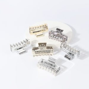 BROCHE PINZA CALADA MEDIANA RECTANGULAR CAREY METALIZADA 6046M1