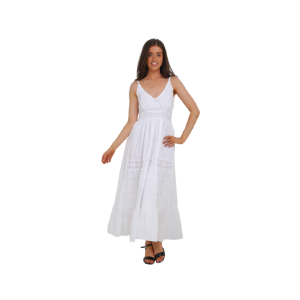 VESTIDO BRODERI BORDADO BLANCO NM-5613 ALGODON