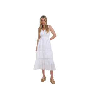 VESTIDO BRODERI BORDADO BLANCO nm-5614 ALGODON