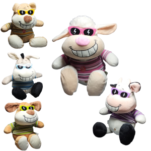 SKU C7409 PELUCHE INFANTIL ANIMALITO CON REMERA RAYADA Y LENTES DE SOL