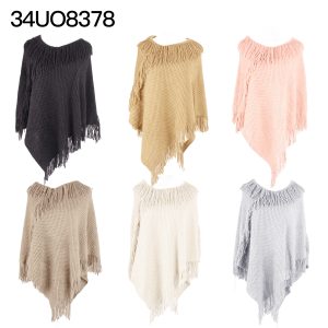 PONCHO PARA MUJER TEJIDO DISEÑO PANAL DE ABEJA CON FLECOS LA CHAPELLE 34UO8378