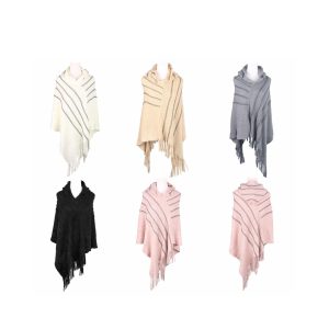 PONCHO TEJIDO CON CAPUCHA Y FLECOS 34UO8386